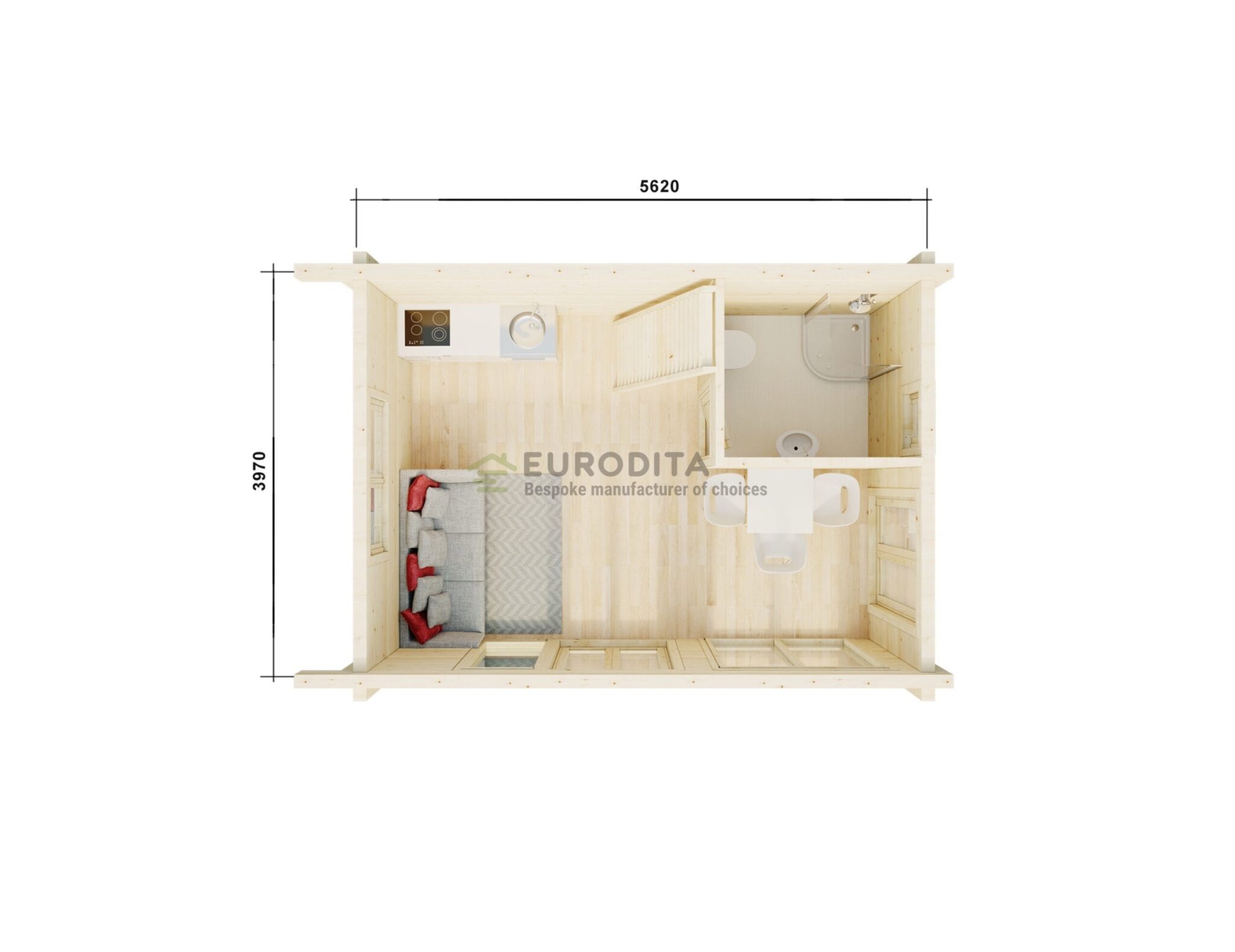 Eurodita glulam log cabin Challenger - bespoke B2B manufacturing with spare-parts kit included