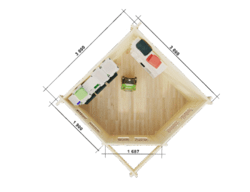 Corner Log cabin Toby 3x3m plan