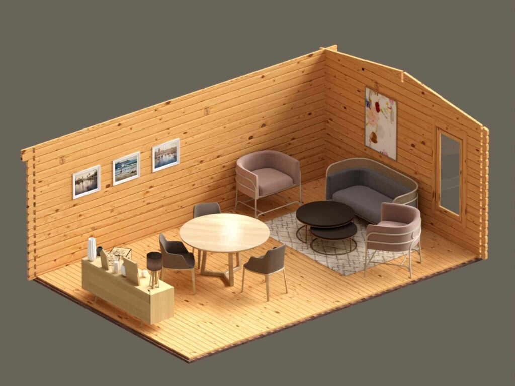 A Model Of A Room With Furniture
