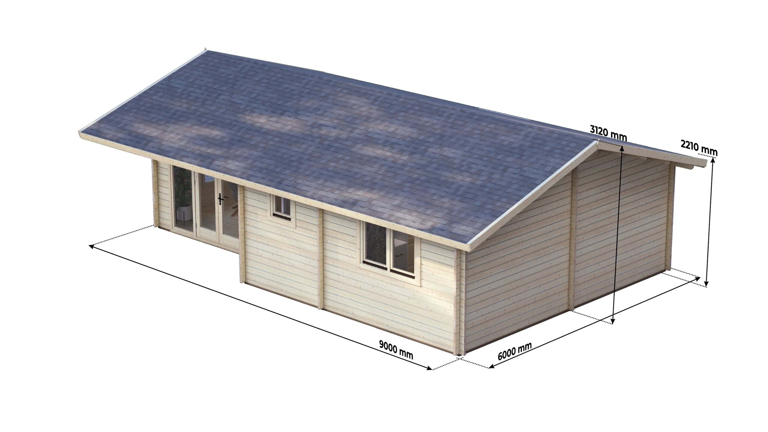 2 Bedroom Log Cabin 9x6m, 44mm – IX Large scale image