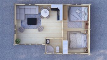2 Bedroom Log Cabin 9x6m, 44mm – VI