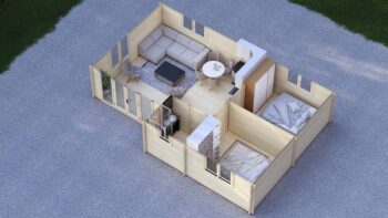 2 Bedroom Log Cabin 9x6m, 44mm – VII
