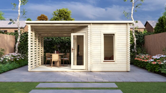 Corner Log Cabin With Veranda 3X5M, 44Mm