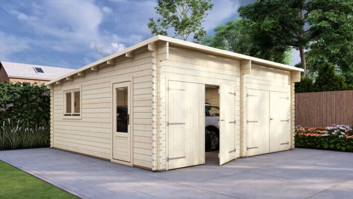 Double Log Garage 6×6, Pent, 44mm