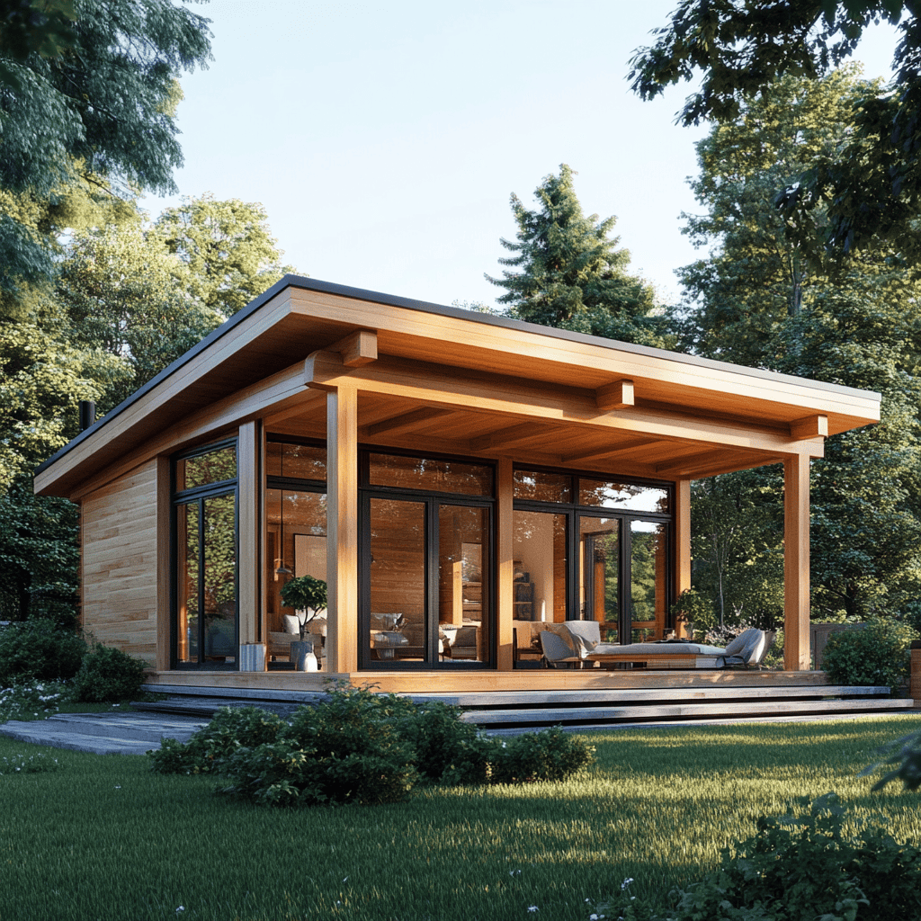 A House With A Porch And A Porch In The Woods