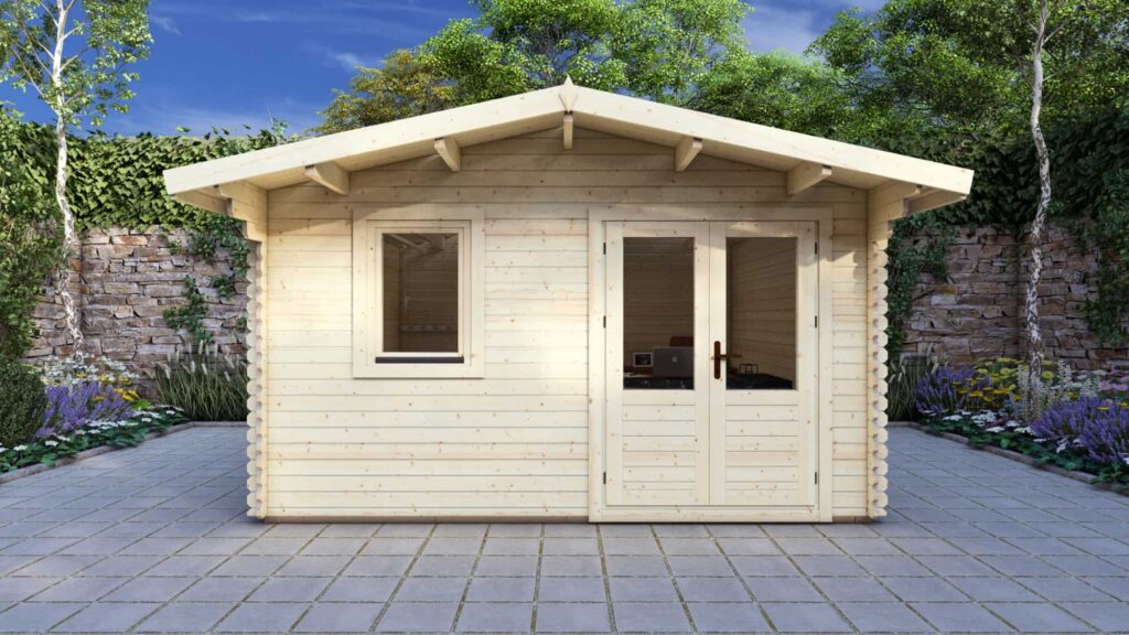 a wooden building with a roof