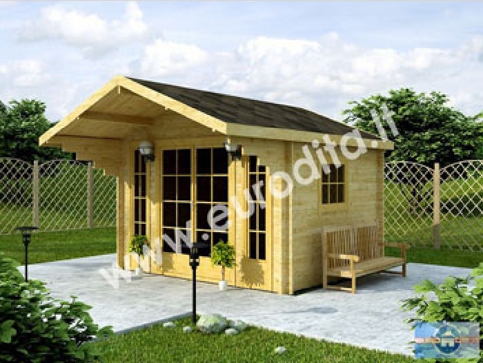 log cabin with shed