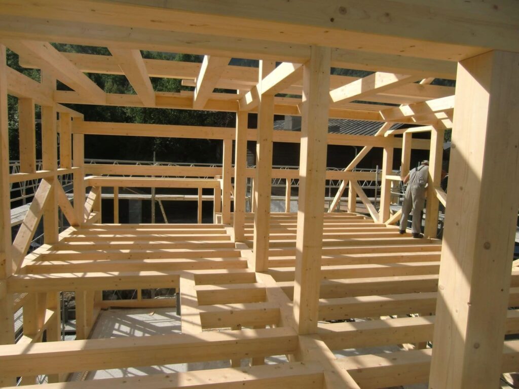 a wooden frame of a house