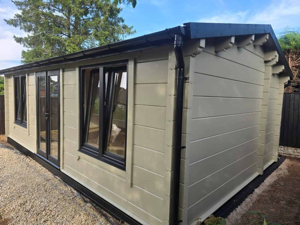 a small shed with windows