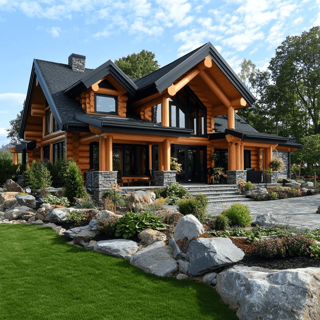 A House With A Lawn And Rocks