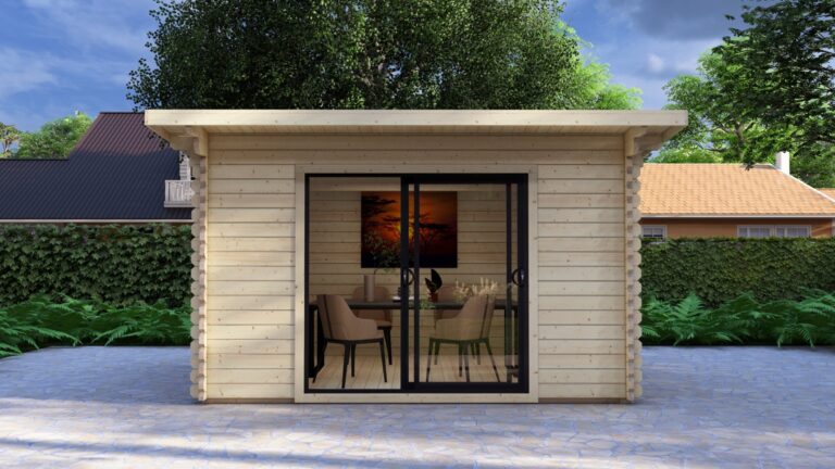 Modern Log Cabin 4×3m – Alu Sliding Doors, Pent roof II carousel small image