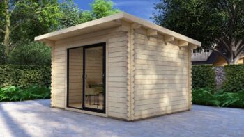Modern Log Cabin 4×3m – Alu Sliding Doors, Pent roof III