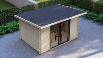 Modern Log Cabin 4×3m – Alu Sliding Doors, Pent roof VII