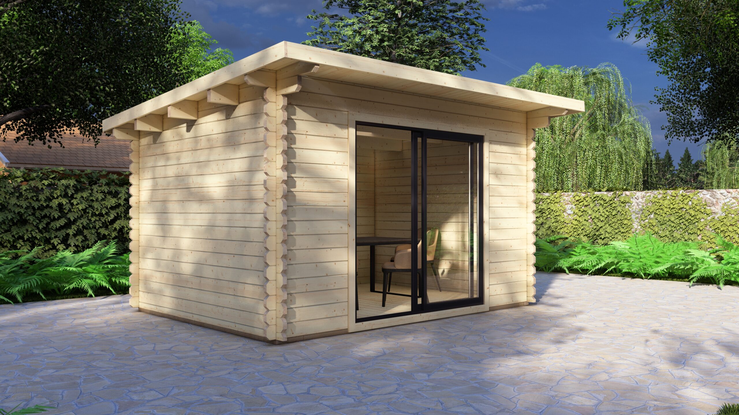 Modern Log Cabin 4×3m – Aluminium Sliding Doors – 1 Large scale image