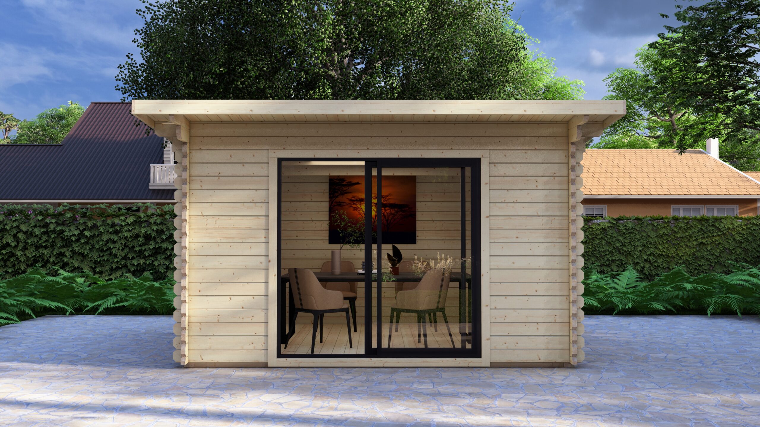 Modern Log Cabin 4×3m – Aluminium Sliding Doors – 2