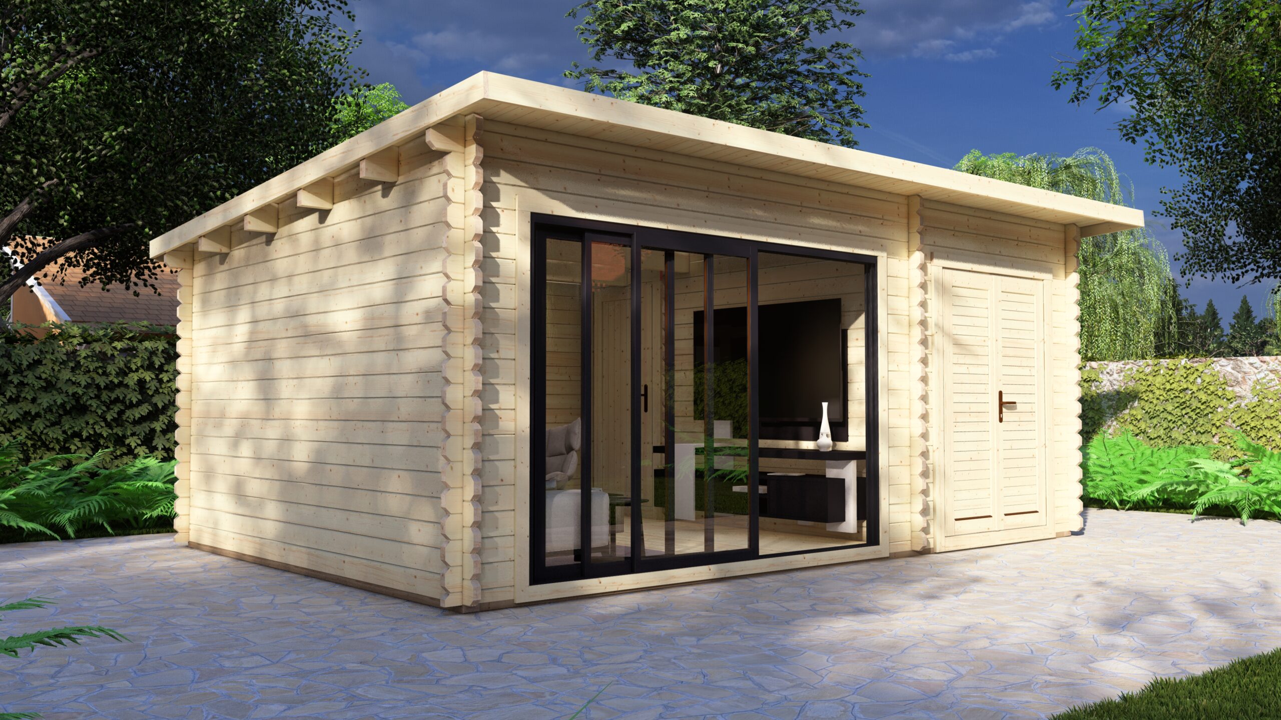 Modern Log Cabin 5.9×4.0m – Aluminium Sliding Doors – 1 Large scale image