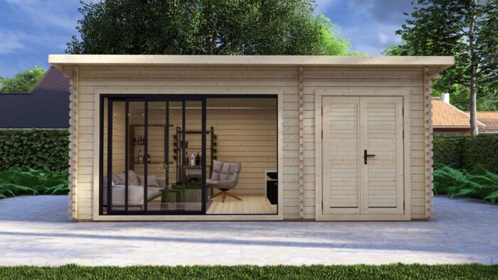 Modern Log Cabin 5.9×4.0m – Aluminium Sliding Doors