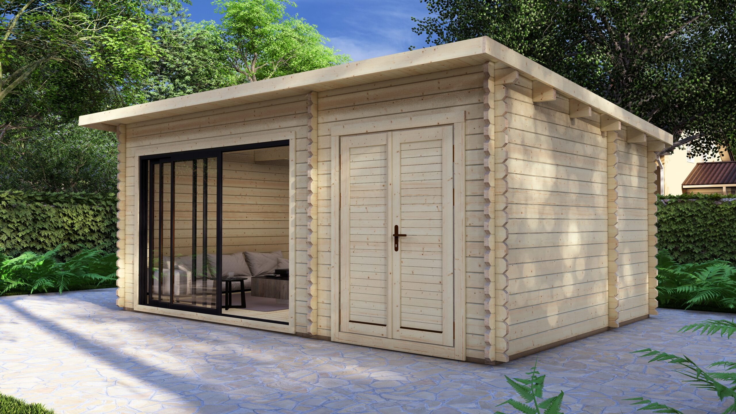 Modern Log Cabin 5.9×4.0m – Aluminium Sliding Doors – 3 Large scale image