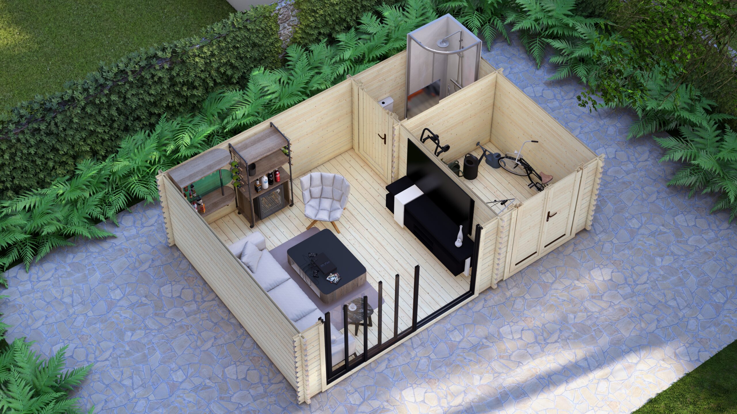 Modern Log Cabin 5.9×4.0m – Aluminium Sliding Doors – 6 Large scale image