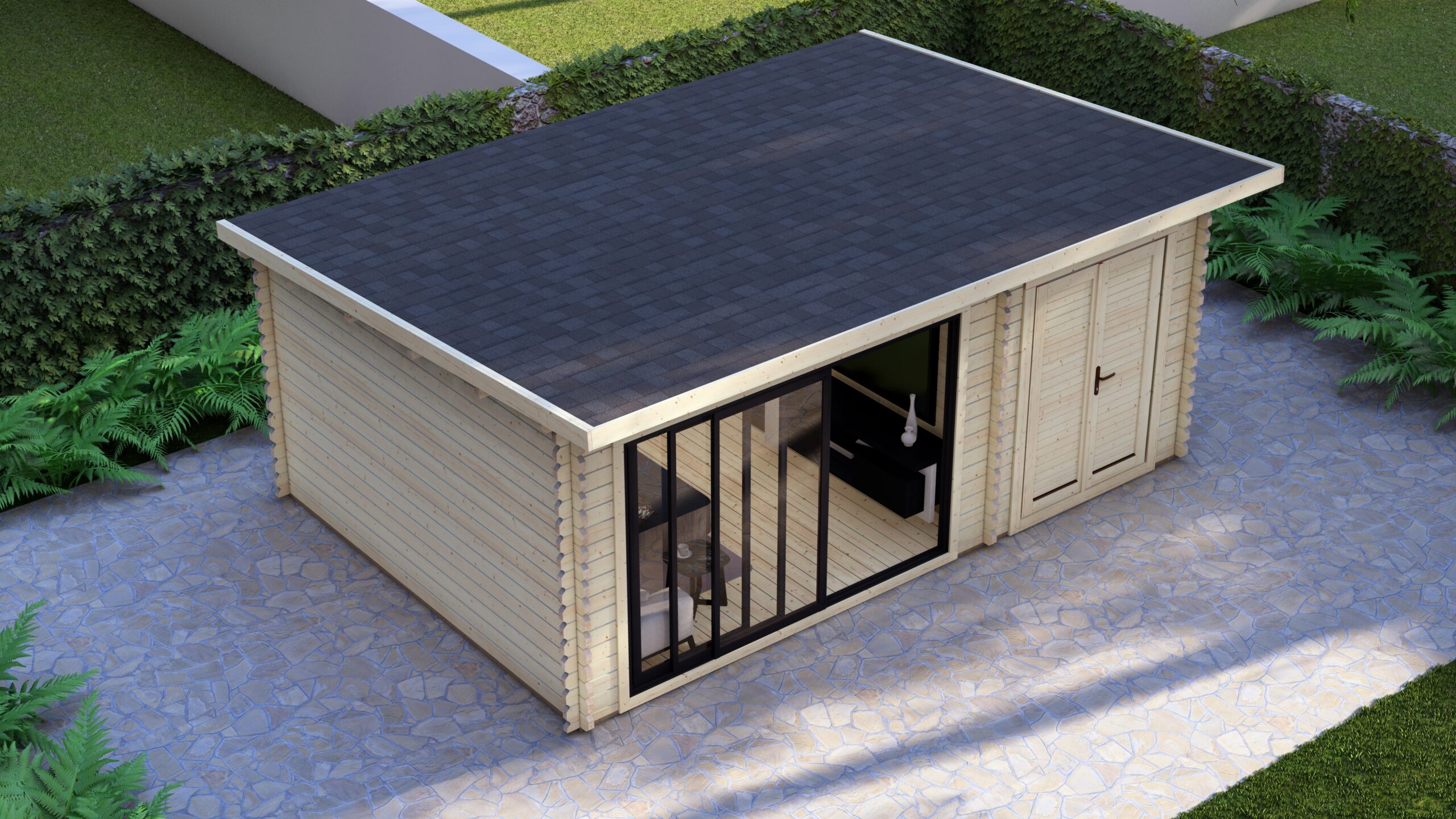 Modern Log Cabin 5.9×4.0m – Aluminium Sliding Doors – 7 Large scale image