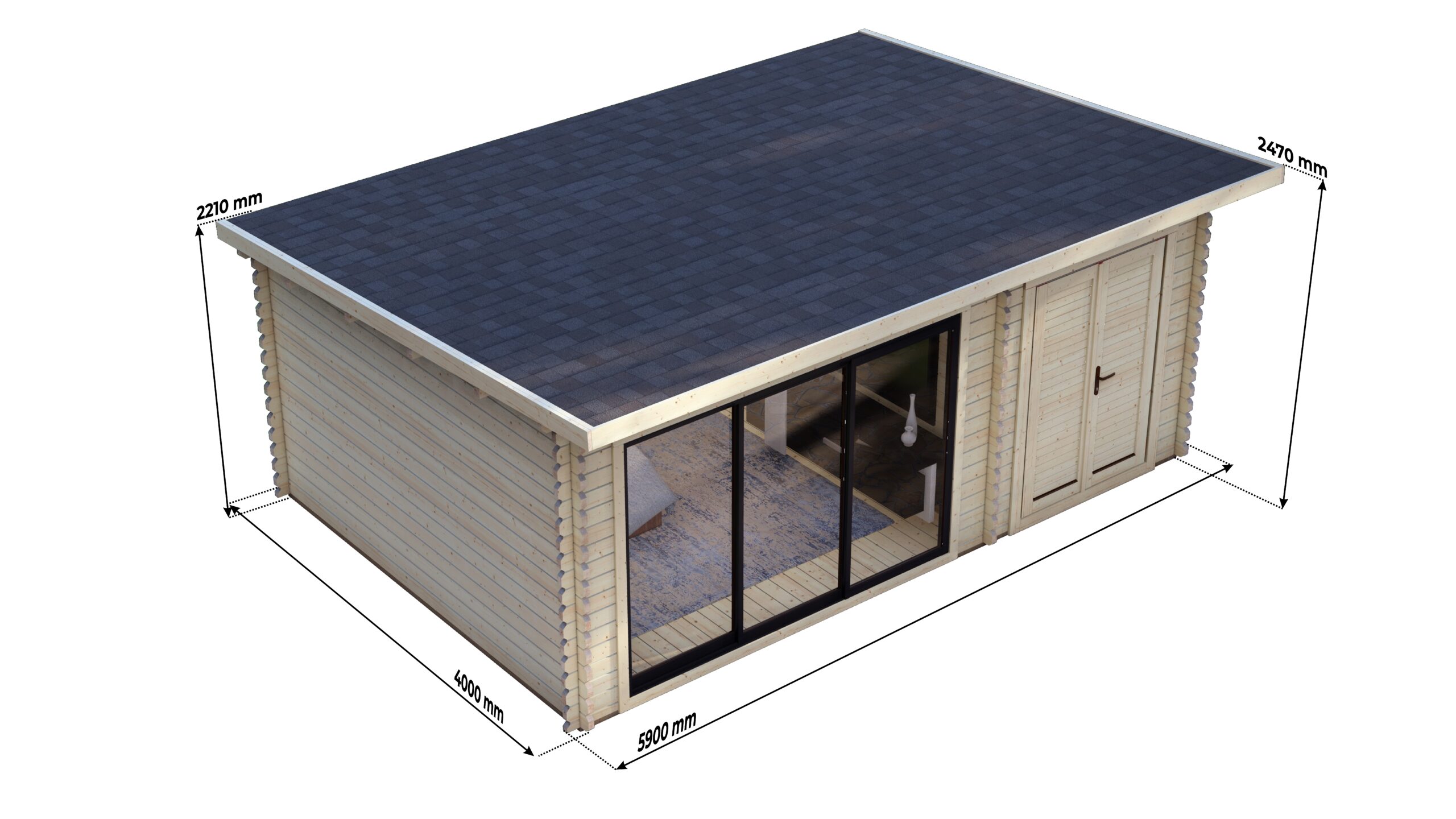 Modern Log Cabin 5.9×4.0m – Aluminium Sliding Doors – 8 Large scale image