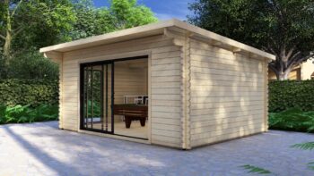 Modern Log Cabin 5×4m – Alu Sliding Doors, Pent Roof2