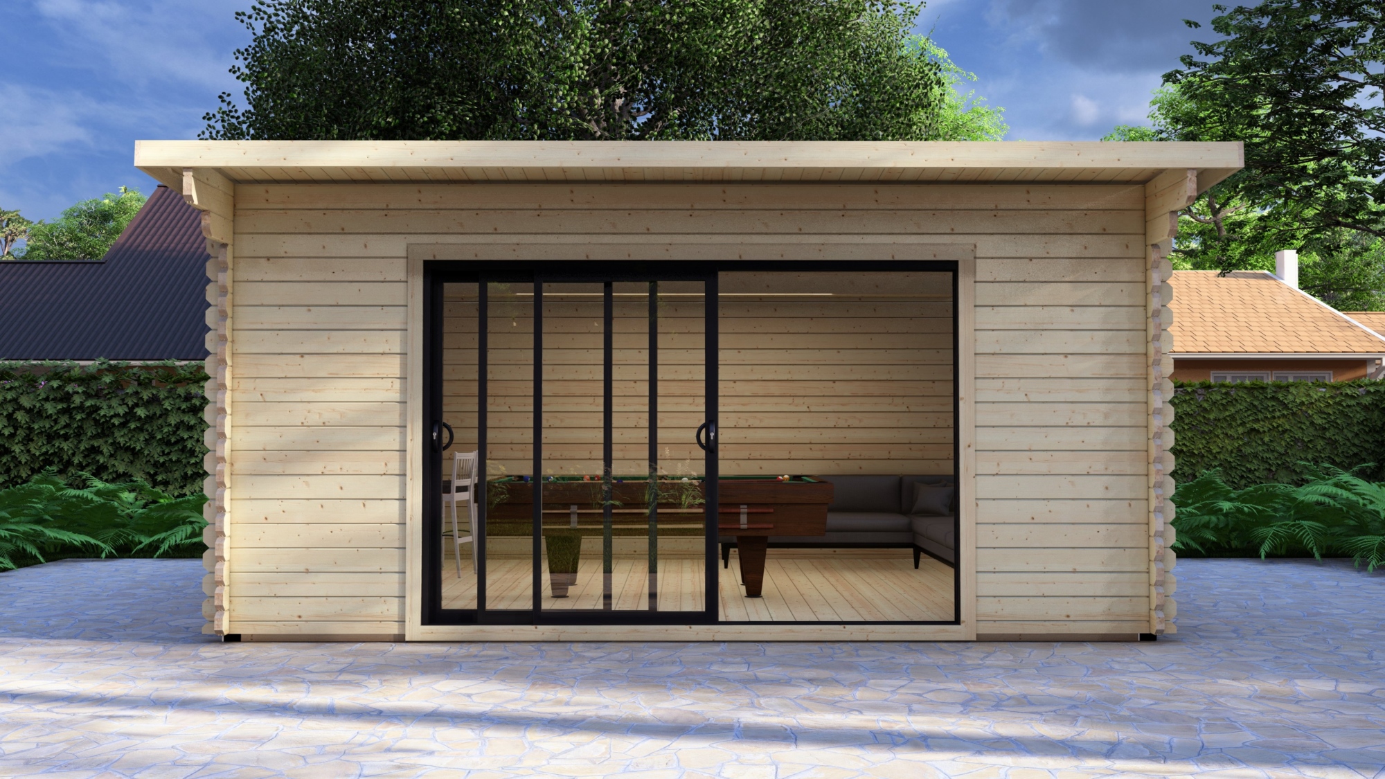 Modern Log Cabin 5×4m – Alu Sliding Doors, Pent Roof3 Large scale image