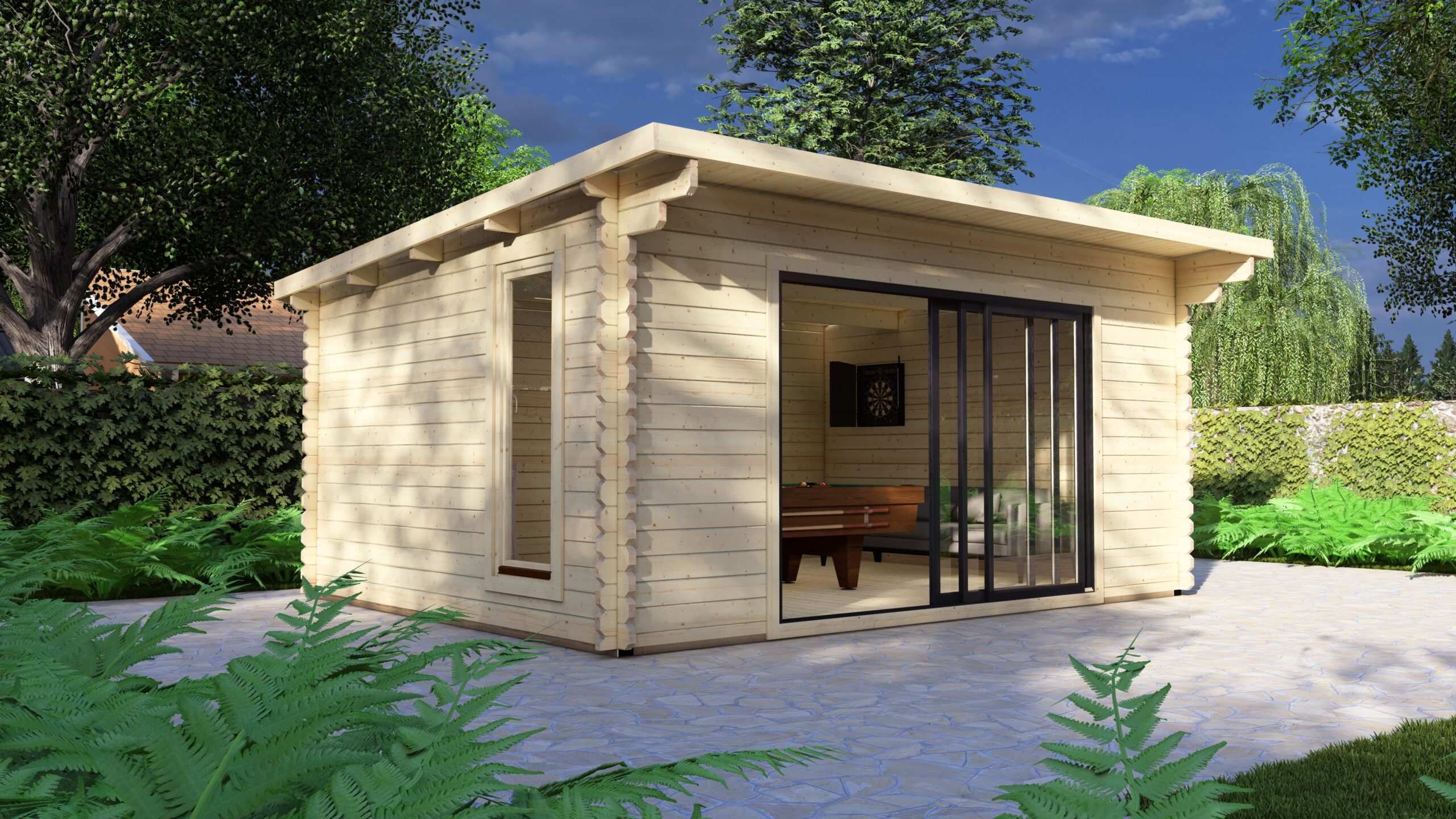 Modern Log Cabin 5×4m – Aluminium Sliding Door – 1