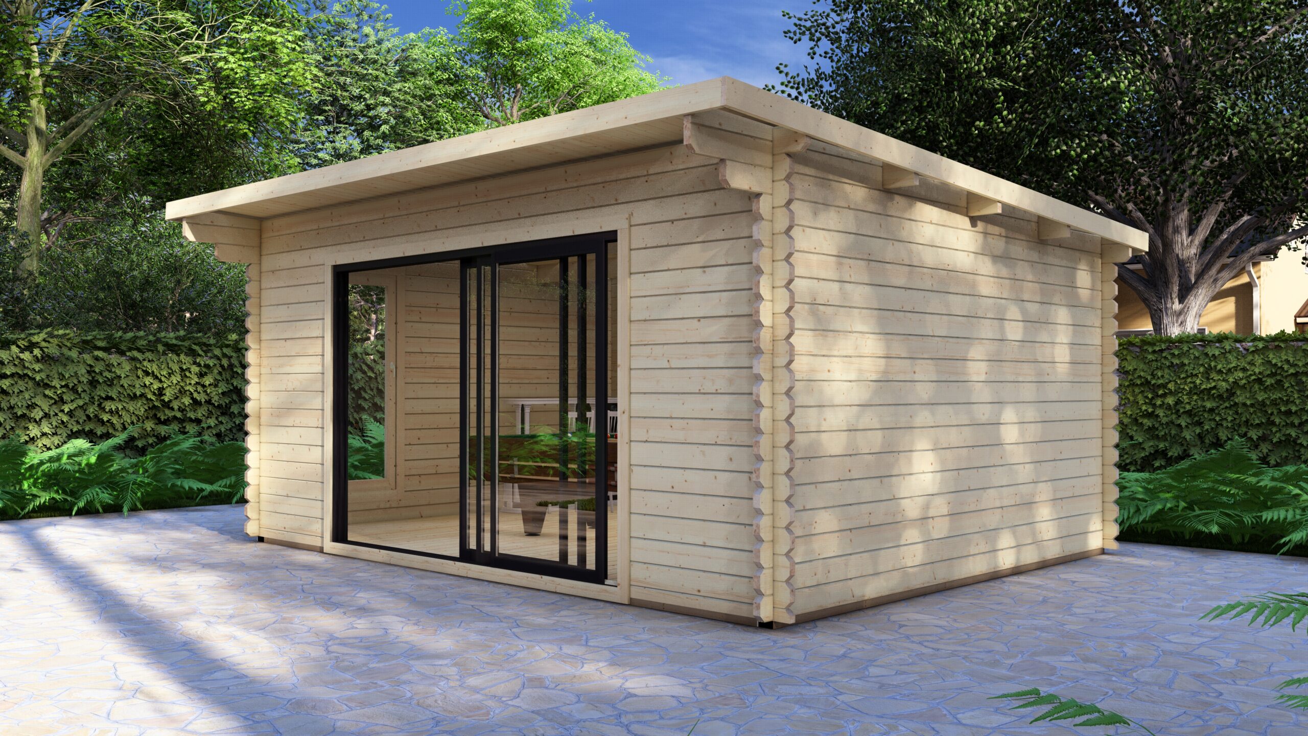 Modern Log Cabin 5×4m – Aluminium Sliding Door – 2 Large scale image