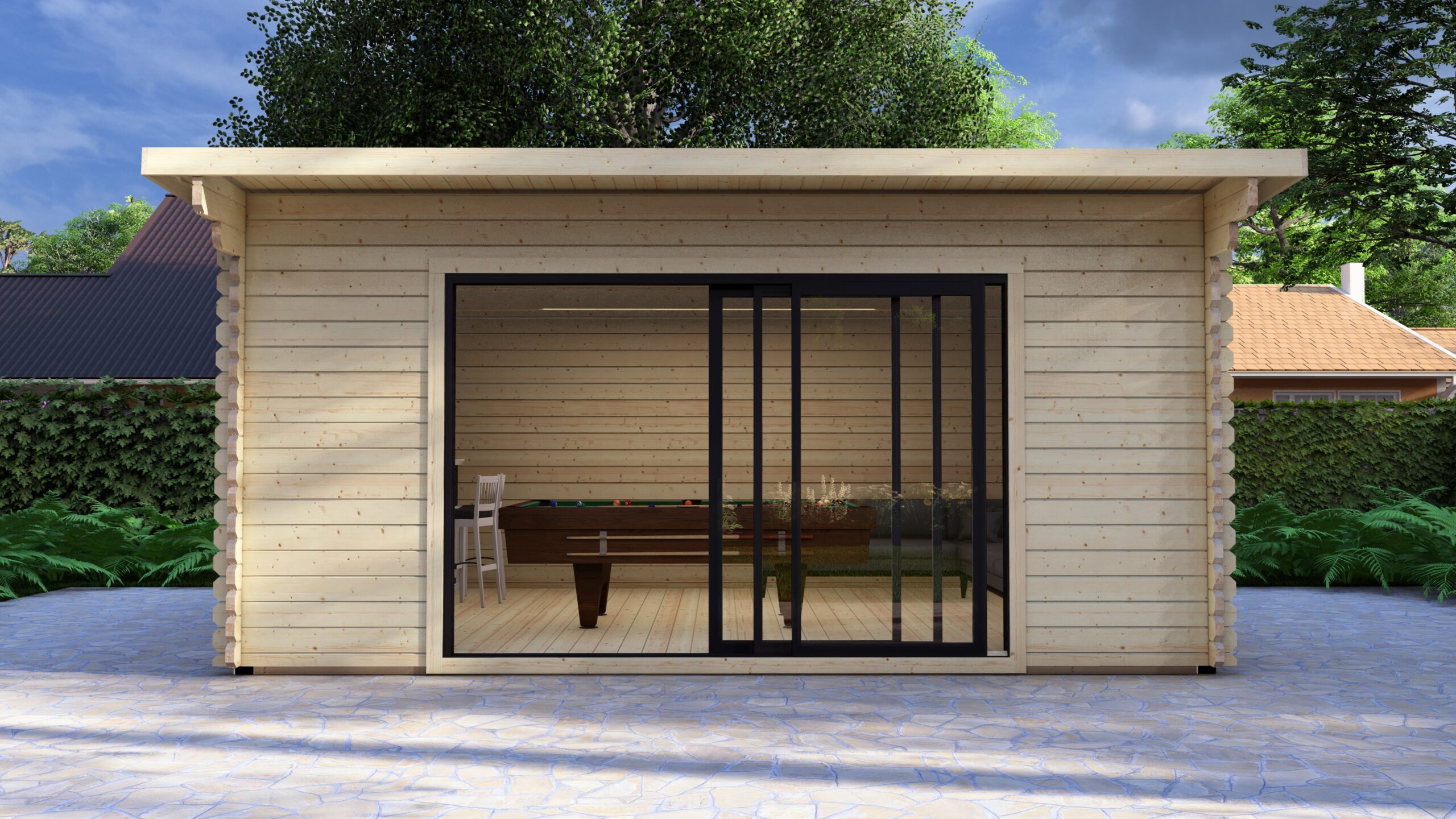 Modern Log Cabin 5×4m – Aluminium Sliding Door – 3 Large scale image