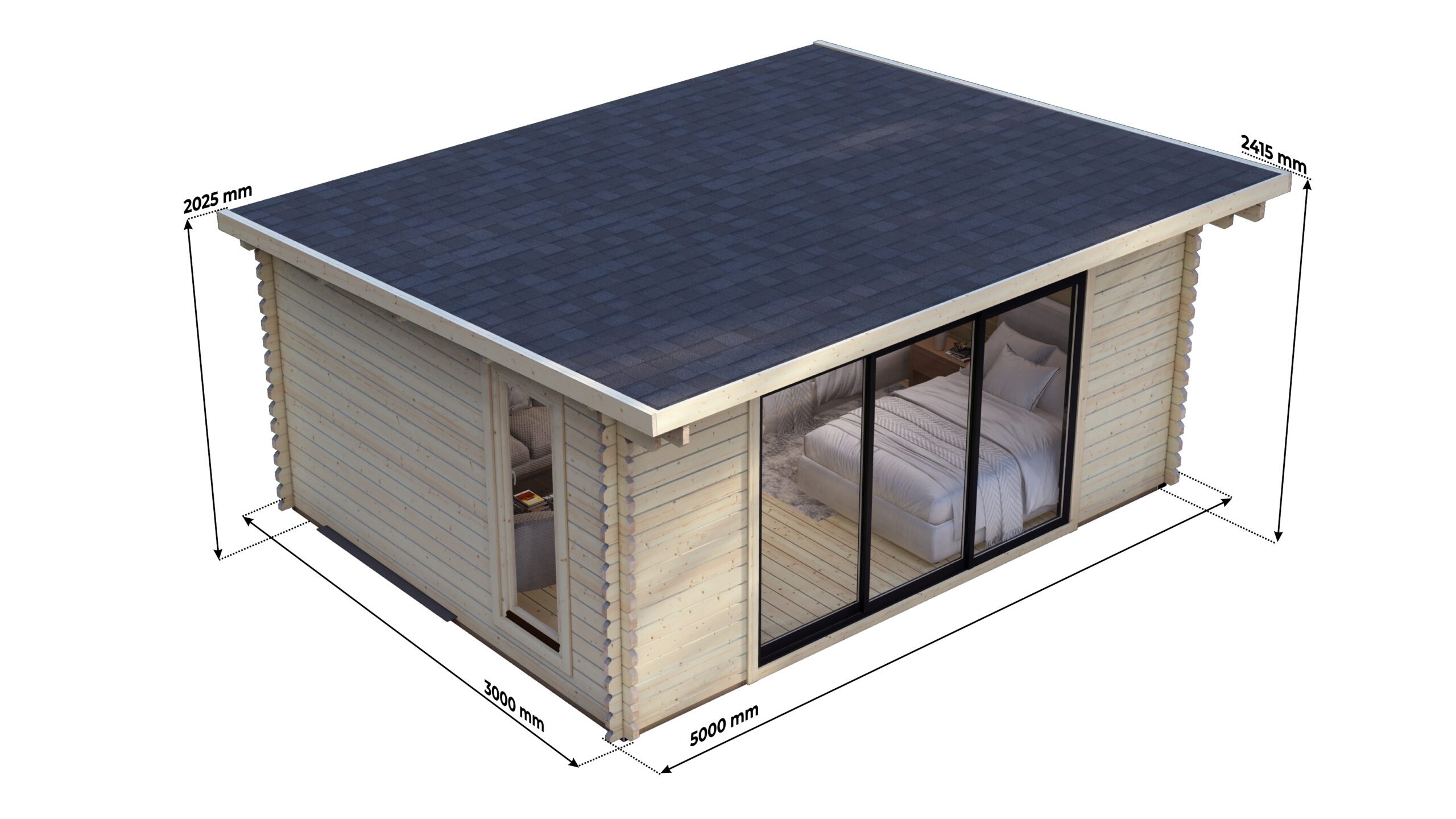 Modern Log Cabin 5×4m – Aluminium Sliding Door – 8 Large scale image