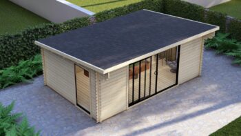 Modern Log Cabin 6×4m – Alu Sliding Doors, Pent Roof7
