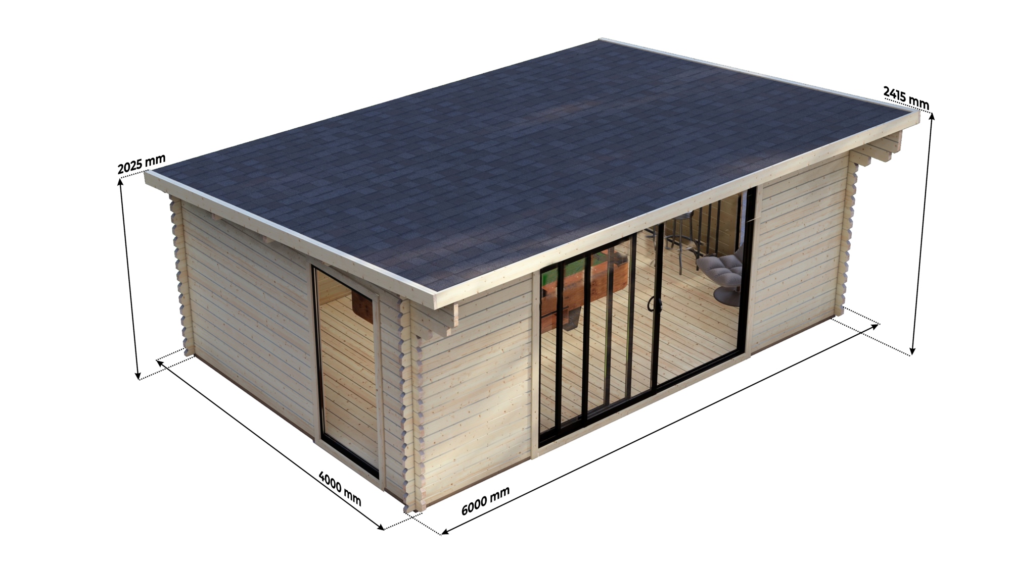 Modern Log Cabin 6×4m – Alu Sliding Doors, Pent Roof8 Large scale image