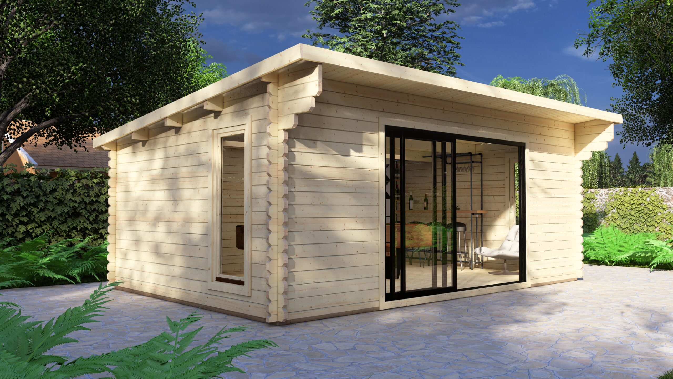 Modern Log Cabin 6×4m – Aluminium Sliding Door – 1 Large scale image