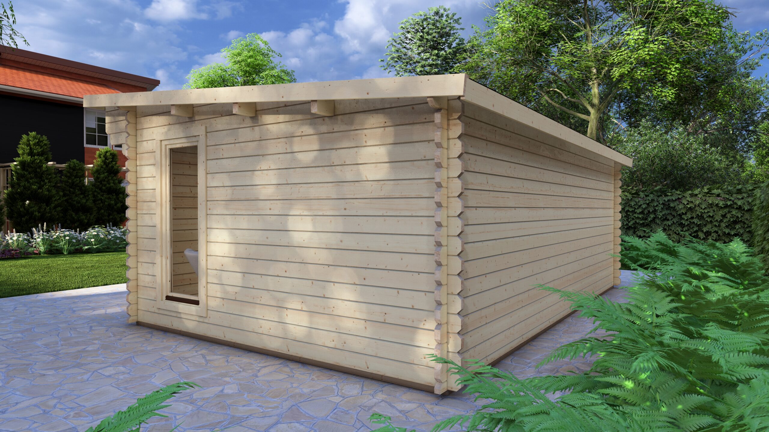 Modern Log Cabin 6×4m – Aluminium Sliding Door – 4 Large scale image