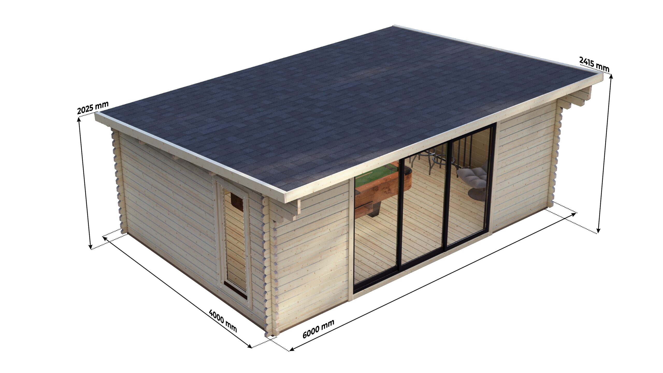 Modern Log Cabin 6×4m – Aluminium Sliding Door – 8 Large scale image