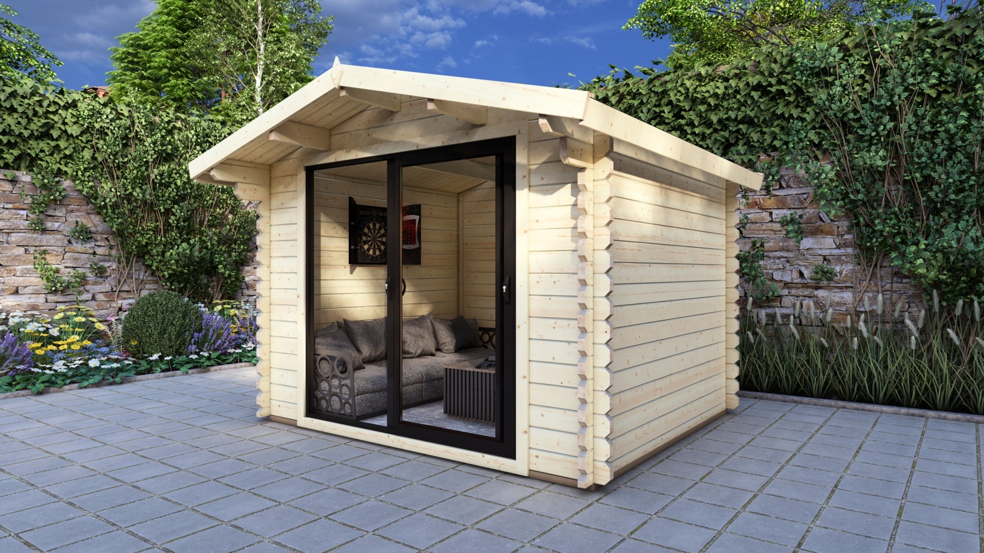 Modern Log Cabin 3.2×2.6m – Alu Sliding Doors, Apex Roof1