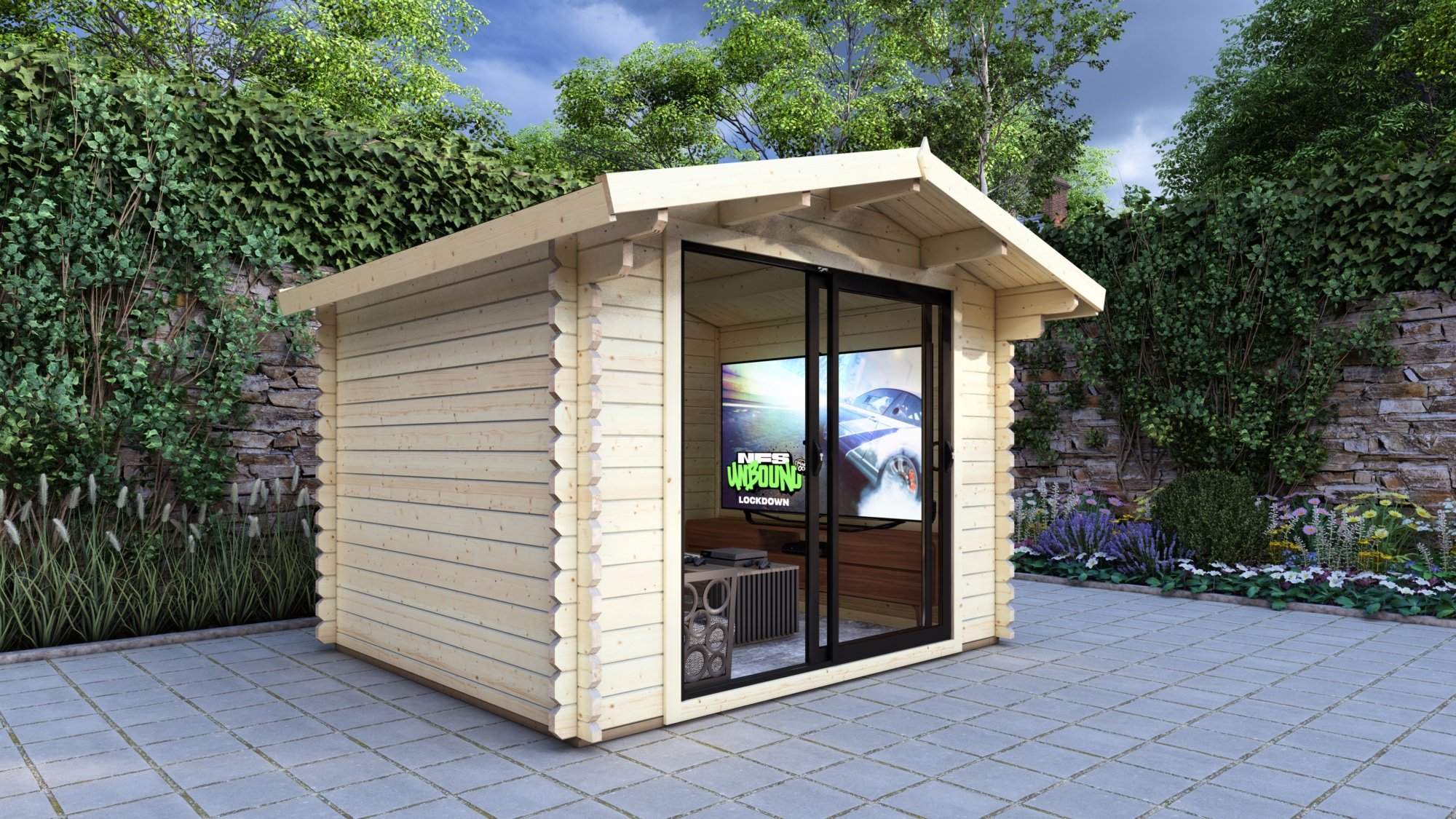 Modern Log Cabin 3.2×2.6m – Alu Sliding Doors, Apex Roof2 Large scale image