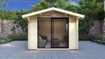 Modern Log Cabin 3.2×2.6m – Alu Sliding Doors, Apex Roof3