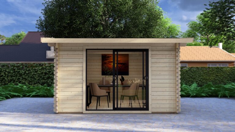 Modern Log Cabin 4×3m – Alu Sliding Doors, Long Ridge Roof 2 carousel small image
