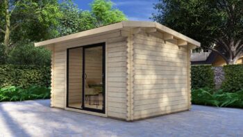 Modern Log Cabin 4×3m – Alu Sliding Doors, Long Ridge Roof 3