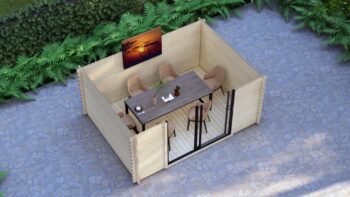 Modern Log Cabin 4×3m – Alu Sliding Doors, Long Ridge Roof 6