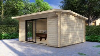 Modern Log Cabin 5×4m – Alu Sliding Doors, Long Ridge Roof2