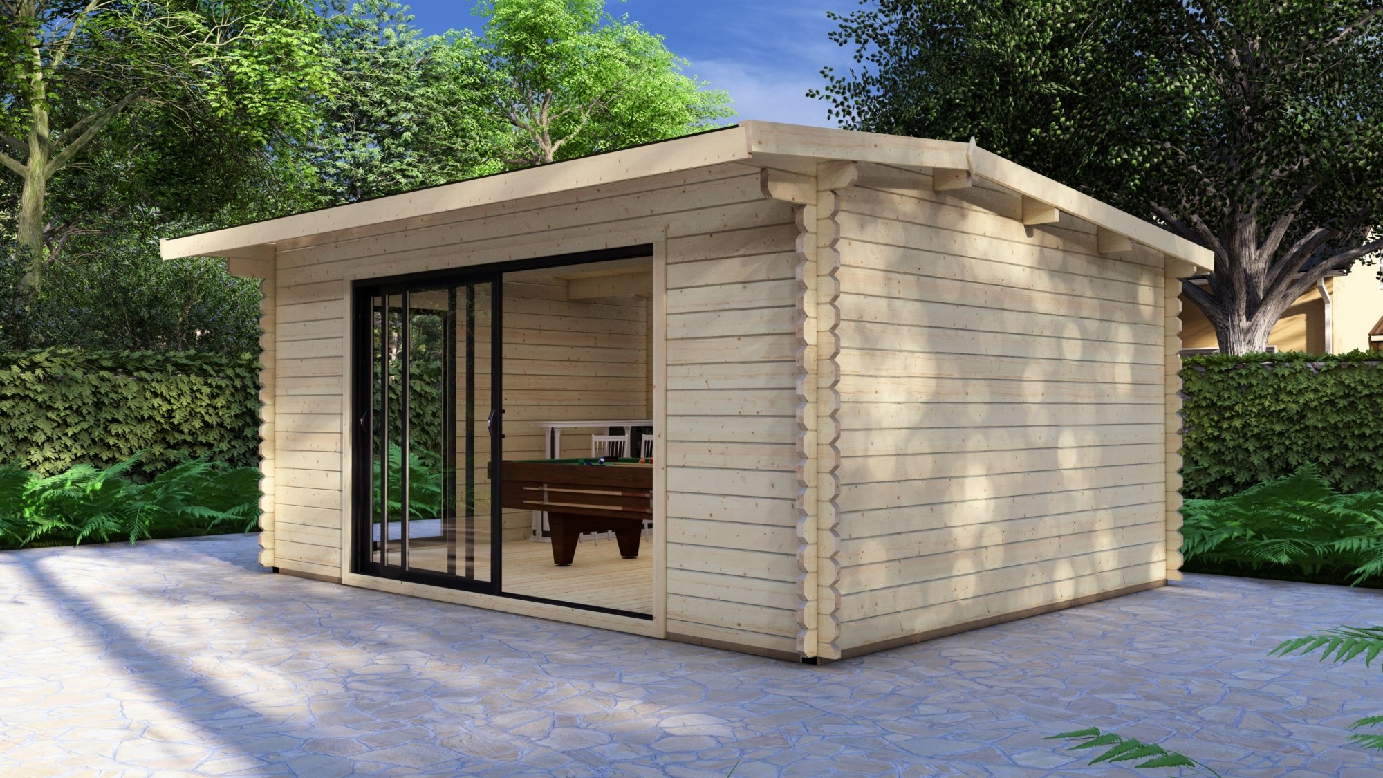 Modern Log Cabin 5×4m – Alu Sliding Doors, Long Ridge Roof2 Large scale image