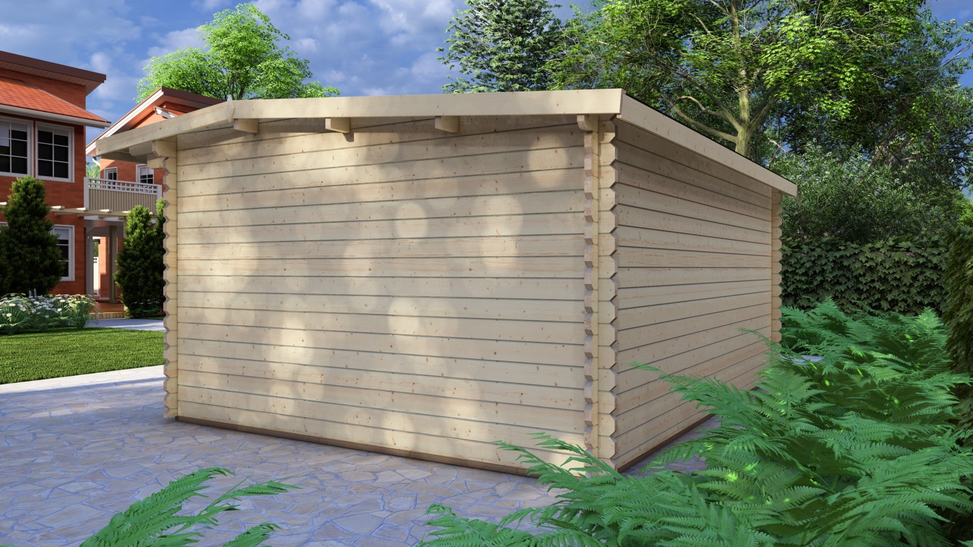 Modern Log Cabin 5×4m – Alu Sliding Doors, Long Ridge Roof4 Large scale image