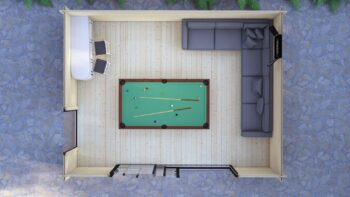 Modern Log Cabin 5×4m – Alu Sliding Doors, Long Ridge Roof5