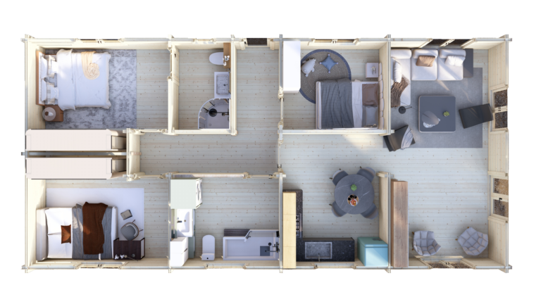 Mobile Log Home 3 Bed 14×6.8m – 5