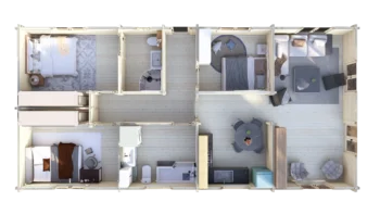 Mobile Log Home 3 Bed 14x6.8m: floor plan