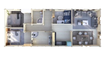 Mobile Log Home 3 Bed 15x6m: floor plan 2