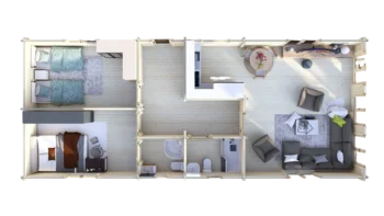 Mobile Log Home 2 Bed 14x5.8m: floor plan